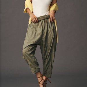 Anthropologie XL Green Moss Seamed Cropped Harem Pants NWT
